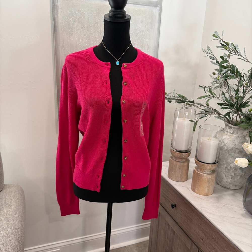 NWT Gap Bright Pink Cardigan Sweater 100% Cotton - Picture 2 of 7
